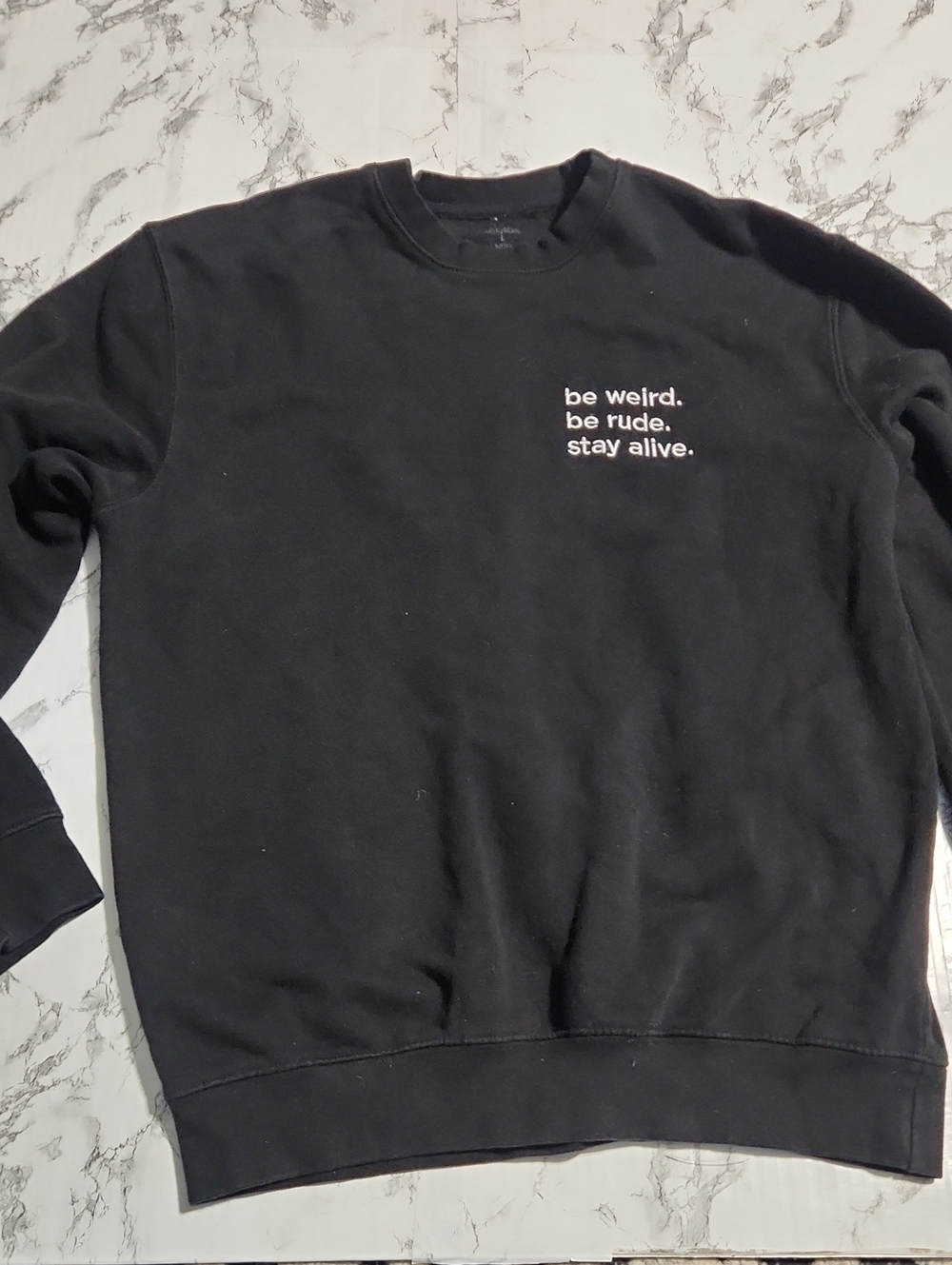 Crime Junkie Black Graphic Crewneck Sweatshirt - Be Weird Be Rude Stay Alive